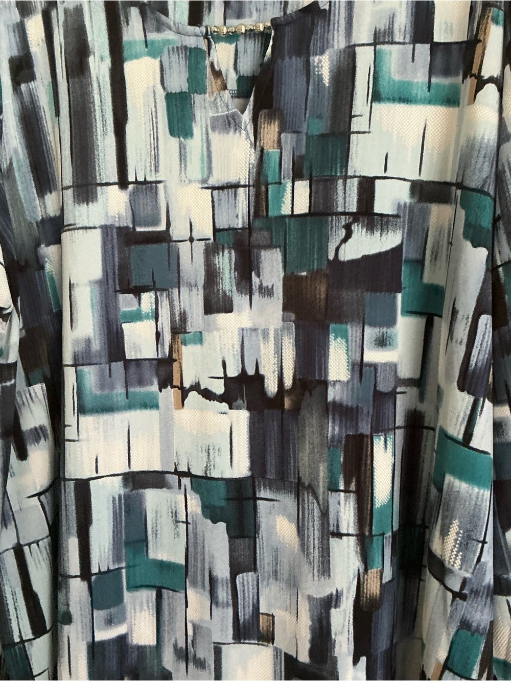 Alfred Dunner Geometric Stained Glass Print Pointed Hem Blouse 2X Keyhole Tunic - Picture 2 of 9